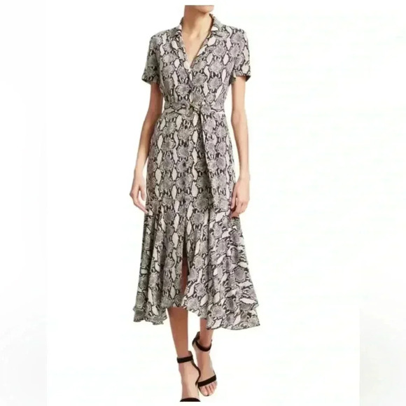 ALC Clarkson 100% Silk Snake Print Drop Waist Midi Dress Modern Tailored Size 4 - Picture 1 of 16